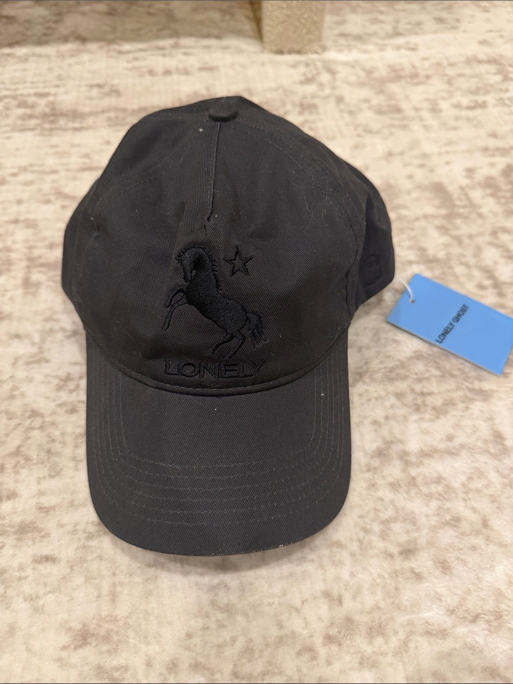 Lonely ghost Black Embroidered Ram Logo Cap NWT